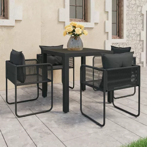 vidaXL 5 részes fekete PVC rattan kerti étkezőgarnitúra