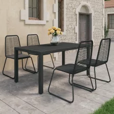 vidaXL 5 részes fekete PVC rattan kerti étkezőgarnitúra 
