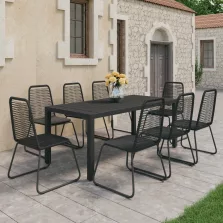 vidaXL 9 részes fekete PVC rattan kerti étkezőgarnitúra 