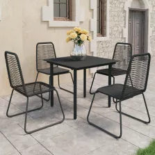 vidaXL 5 részes fekete PVC rattan kerti étkezőgarnitúra 