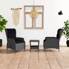   vidaXL 3 részes sötétszürke polyrattan kerti ülőgarnitúra párnákkal
