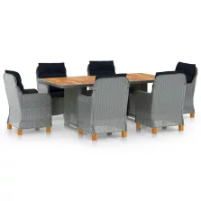   vidaXL 7 részes világosszürke polyrattan kültéri étkezőszett párnákkal