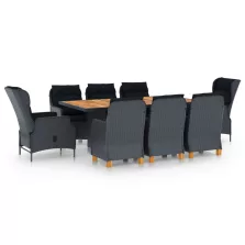   vidaXL 9 részes sötétszürke polyrattan kültéri étkezőszett párnákkal