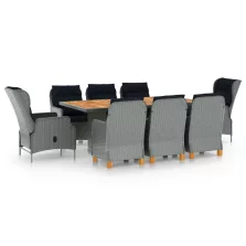   vidaXL 9 részes világosszürke polyrattan kültéri étkezőszett párnákkal