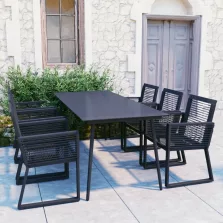   vidaXL 7 részes fekete PVC rattan kültéri étkezőgarnitúra