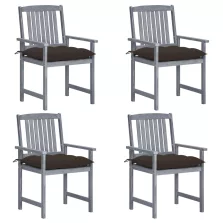 vidaXL 4 db szürke tömör akácfa kerti szék párnával