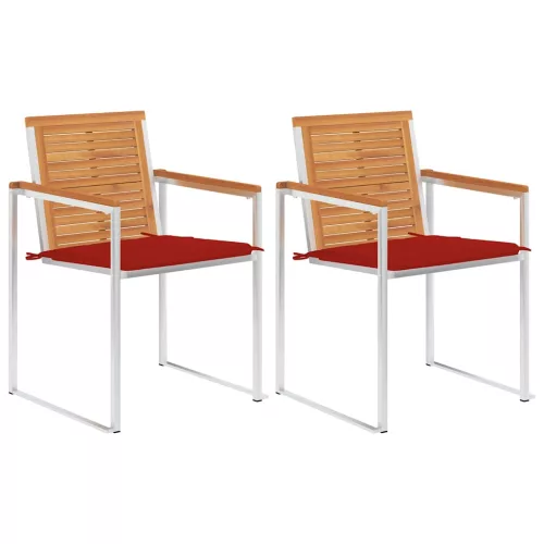 vidaXL 2 db tömör akácfa és acél kerti szék párnával