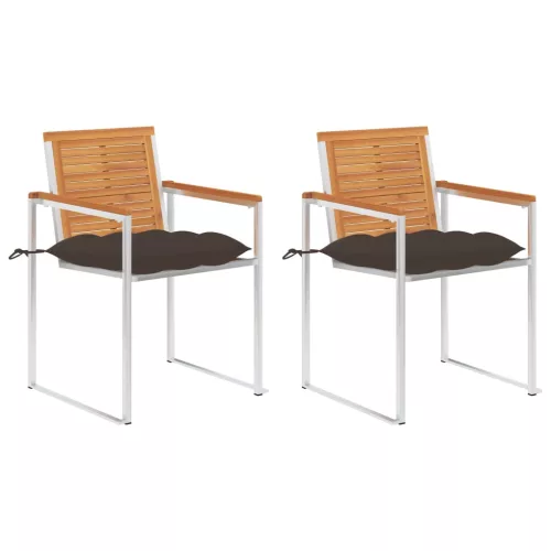 vidaXL 2 db tömör akácfa és acél kerti szék párnával