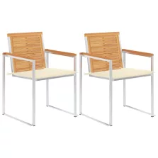 vidaXL 2 db tömör tíkfa és acél kerti szék párnával