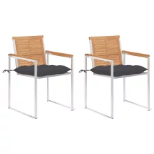 vidaXL 2 db tömör tíkfa és acél kerti szék párnával