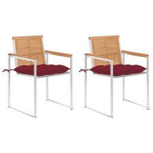 vidaXL 2 db tömör tíkfa és acél kerti szék párnával