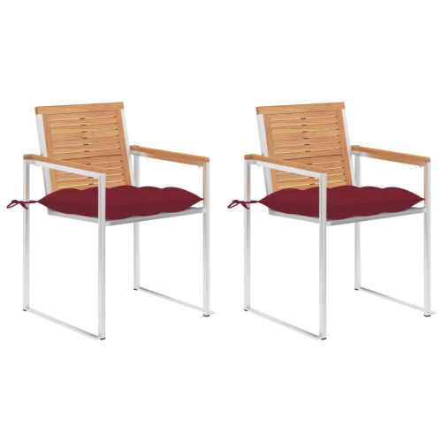 vidaXL 2 db tömör tíkfa és acél kerti szék párnával