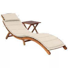   vidaXL tömör akácfa kerti napozóágy asztallal és párnával