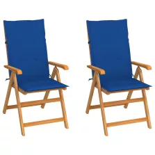   vidaXL 2 db tömör tíkfa kerti szék királykék párnákkal