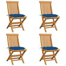 vidaXL 4 db tömör tíkfa kerti szék kék párnával