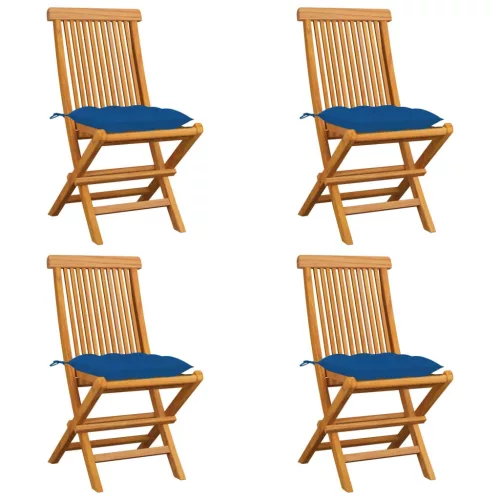 vidaXL 4 db tömör tíkfa kerti szék kék párnával