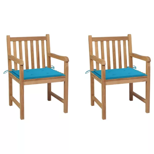 vidaXL 2 db tömör tíkfa kerti szék kék párnával