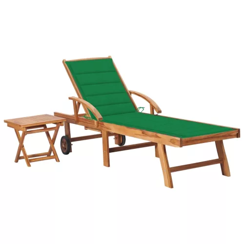 vidaXL tömör tíkfa napozóágy asztallal és párnával