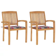   vidaXL 2 db tömör tíkfa kerti szék piros kockás párnákkal