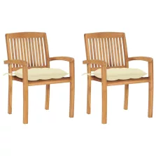   vidaXL 2 db tömör tíkfa kerti szék krémfehér párnával