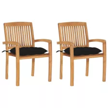 vidaXL 2 db tömör tíkfa kerti szék fekete párnával