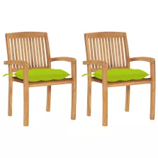  vidaXL 2 db tömör tíkfa kerti szék élénkzöld párnával