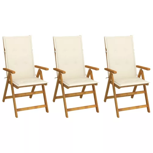 vidaXL 3 db összecsukható tömör akácfa kerti szék párnával