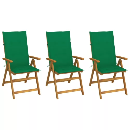 vidaXL 3 db összecsukható tömör akácfa kerti szék párnával
