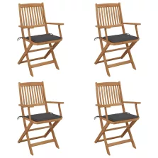   vidaXL 4 db összecsukható tömör akácfa kerti szék párnákkal