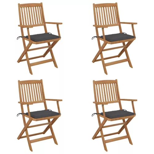vidaXL 4 db összecsukható tömör akácfa kerti szék párnákkal
