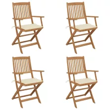   vidaXL 4 db összecsukható tömör akácfa kerti szék párnákkal