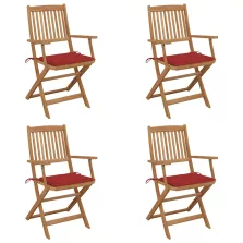   vidaXL 4 db összecsukható tömör akácfa kerti szék párnákkal