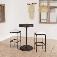  vidaXL 3 részes fekete polyrattan kültéri bárszett párnákkal
