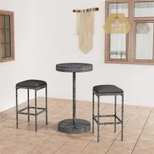   vidaXL 3 részes szürke polyrattan kerti bárszett párnákkal