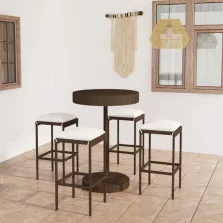   vidaXL 5 részes barna polyrattan kerti bárszett párnákkal