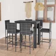   vidaXL 7 részes szürke polyrattan kültéri bárszett párnákkal
