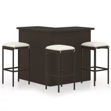 vidaXL 4 részes barna polyrattan kerti bárszett párnával