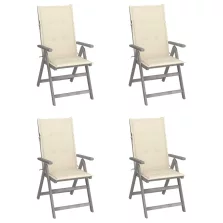   vidaXL 4 db dönthető tömör akácfa kerti szék párnával