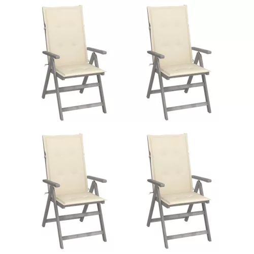 vidaXL 4 db dönthető tömör akácfa kerti szék párnával