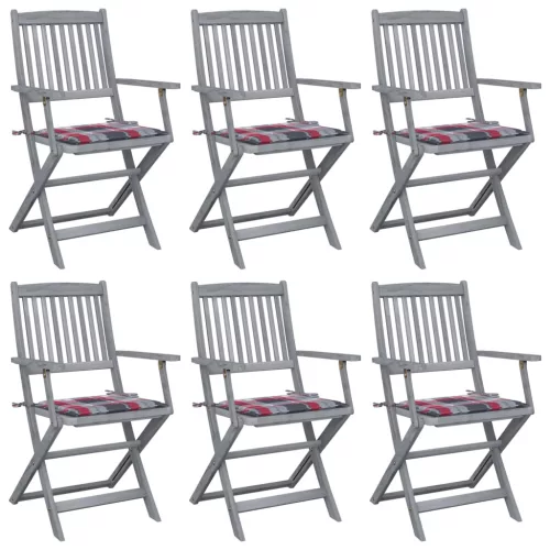 vidaXL 6 db összecsukható tömör akácfa kültéri szék párnákkal
