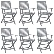   vidaXL 6 db összecsukható tömör akácfa kültéri szék párnákkal