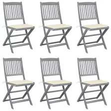   vidaXL 6 db összecsukható tömör akácfa kültéri szék párnákkal