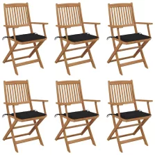   vidaXL 6 db összecsukható tömör akácfa kerti szék párnával