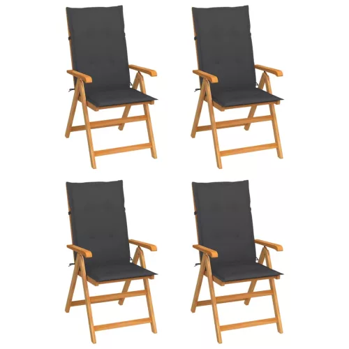 vidaXL 4 db tömör tíkfa kerti szék antracitszürke párnával