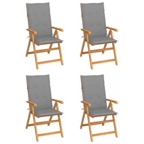 vidaXL 4 db tömör tíkfa kerti szék szürke párnákkal