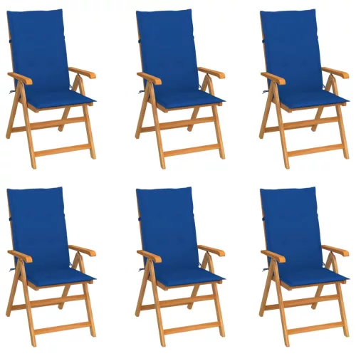 vidaXL 6 db tömör tíkfa kerti szék királykék párnákkal