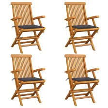   vidaXL 4 db tömör tíkfa kerti szék antracitszürke párnákkal