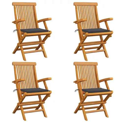 vidaXL 4 db tömör tíkfa kerti szék antracitszürke párnákkal