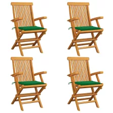 vidaXL 4 db tömör tíkfa kerti szék zöld párnával