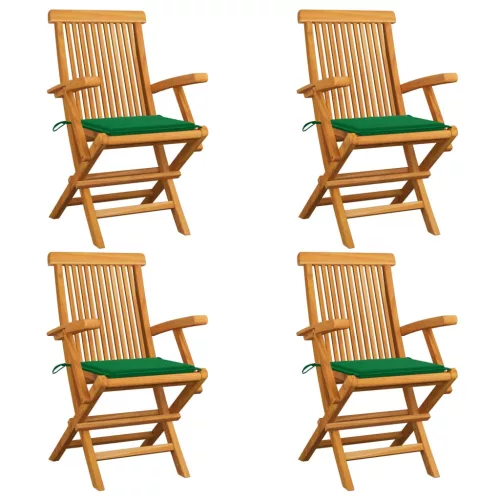 vidaXL 4 db tömör tíkfa kerti szék zöld párnával